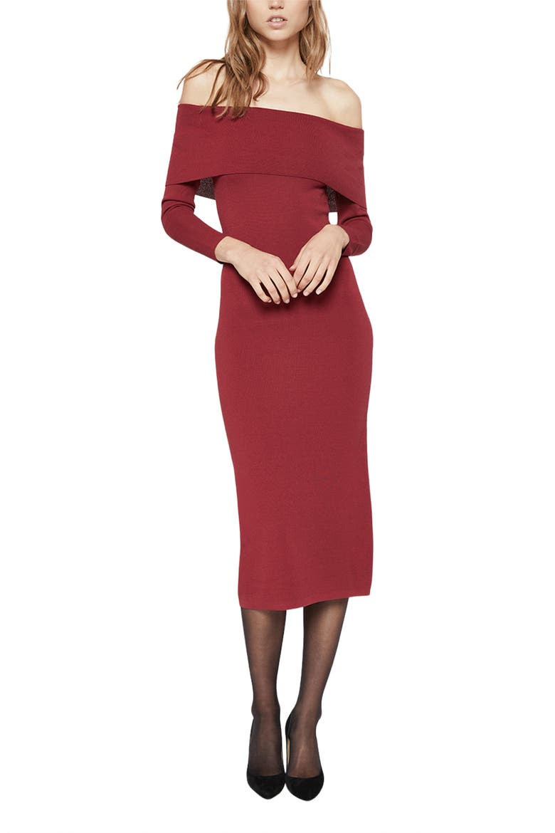 Off the Shoulder Long Sleeve Midi Dress, Main, color, BURGUNDY