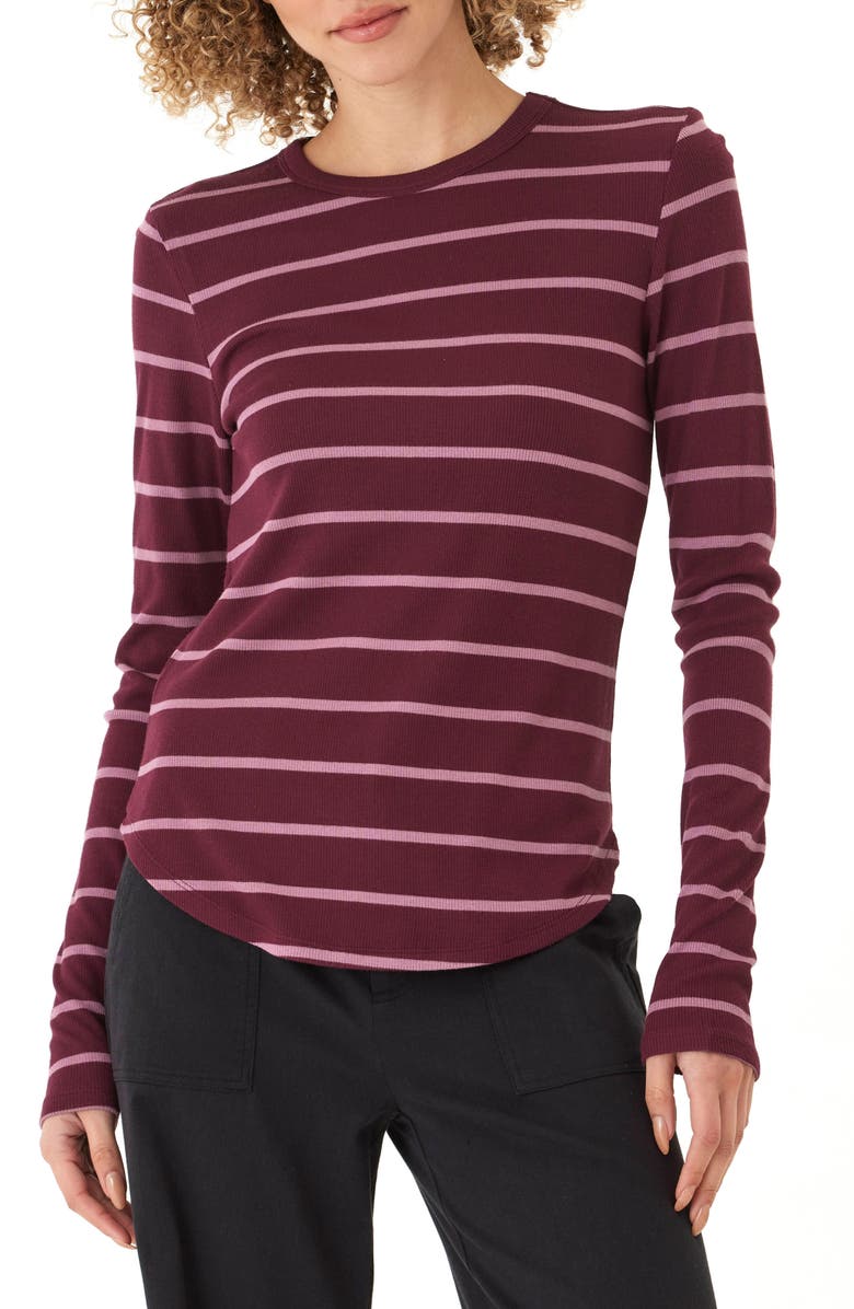 Threads 4 Thought Torri Caribbean Stripe Rib Long Sleeve T-Shirt, Main, color, Ultra Maroon/ Cherry Blossom