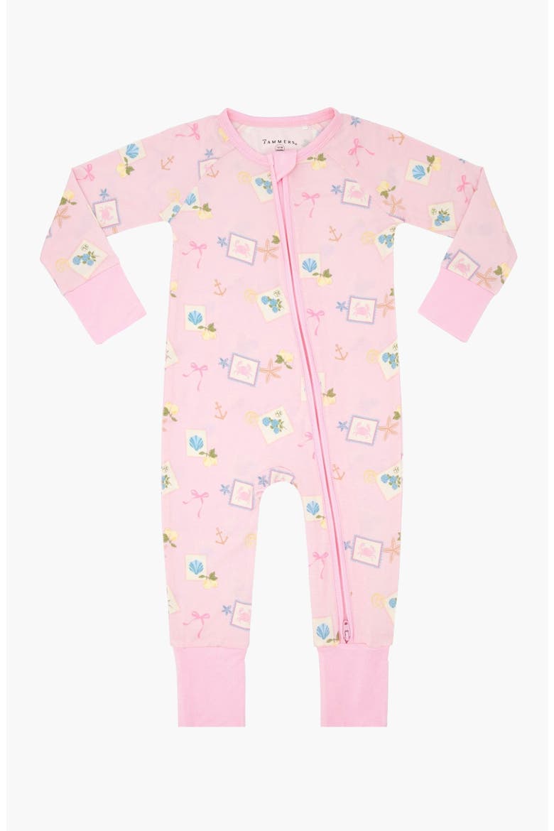 Little Coastal Notes Zipper Romper, Main, color, Light Pink