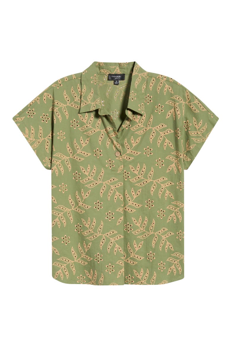 Cotton Broderie Anglaise Camp Shirt, Alternate, color, AGAVE SAND