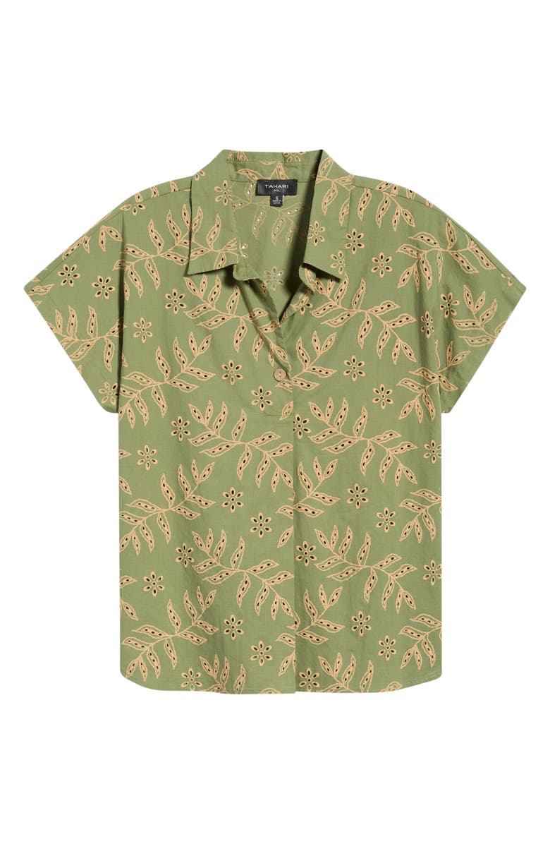 Tahari ASL Cotton Broderie Anglaise Camp Shirt, Main, color, 