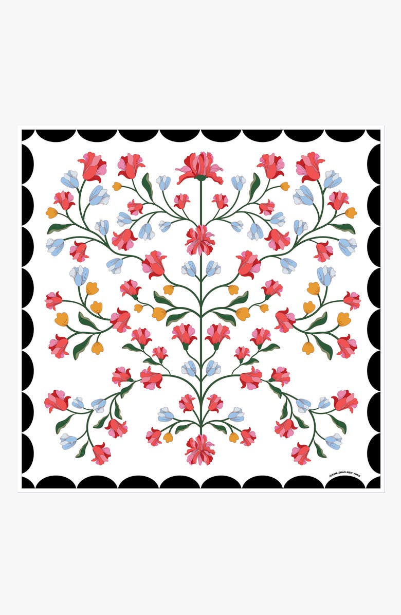Jessie Zhao New York Double Sided Silk Scarf Floral Echo, Main, color, White