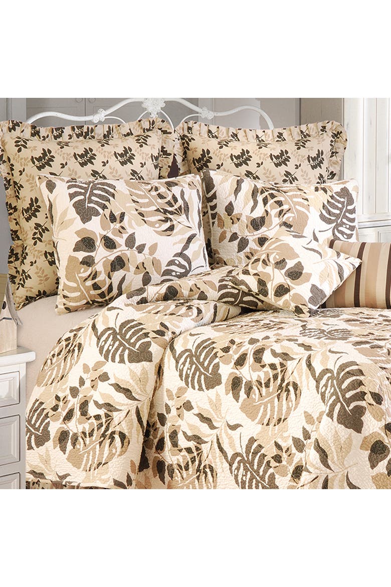 Silhouette Palm Cotton Quilt Set  - Reversible and Machine Washable, Alternate, color, Brown