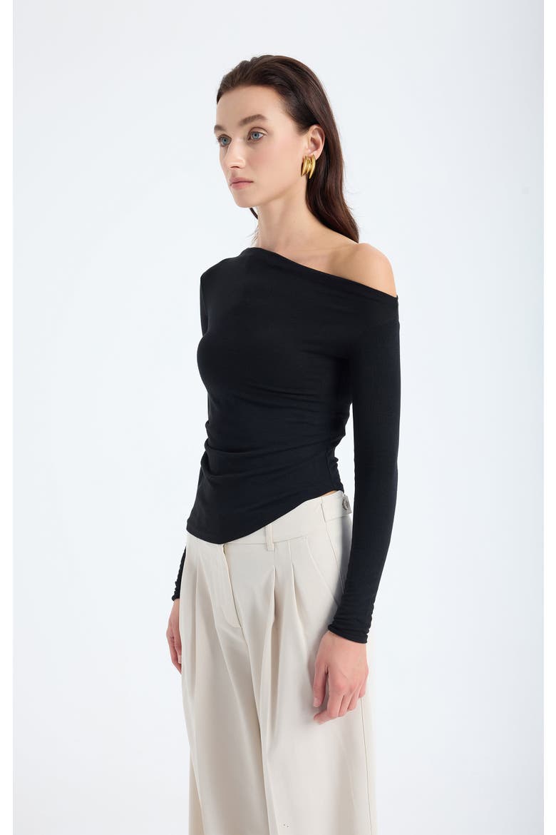 Aura One-Shoulder Draped Stretch Top, Alternate, color, Black