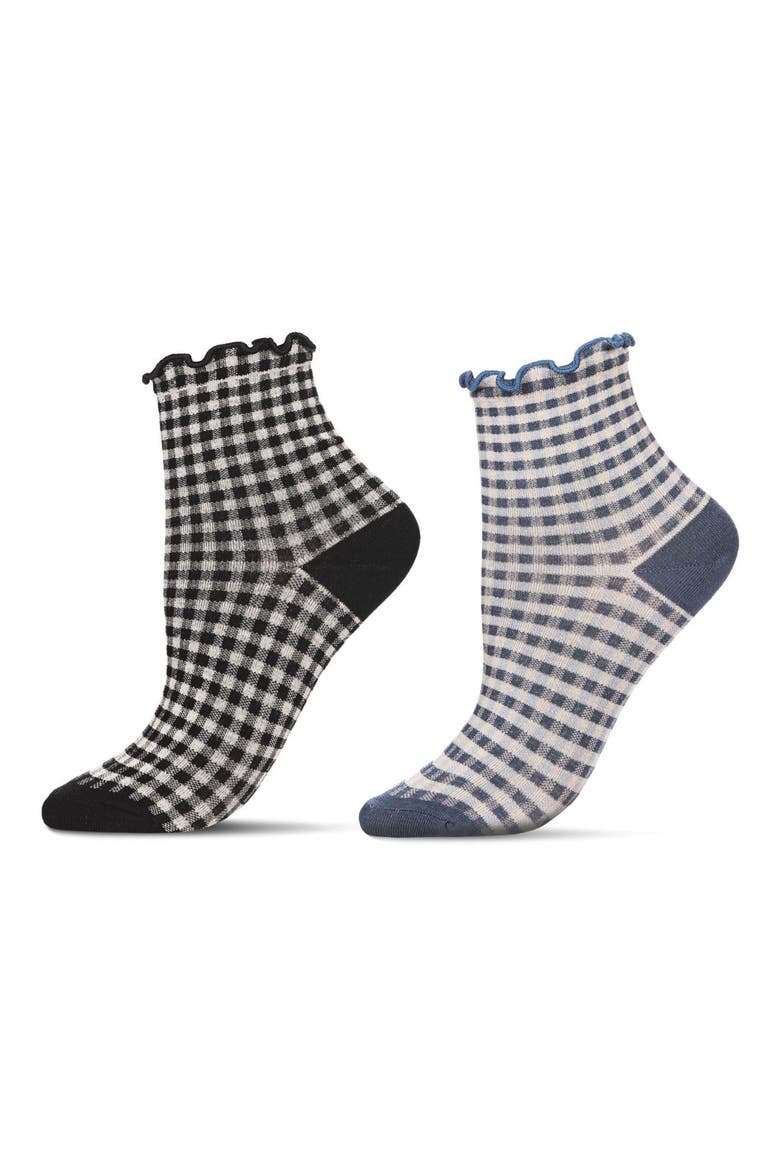 Gingham Assorted 2-Pack Ankle Socks, Main, color, BLACK-BLUE