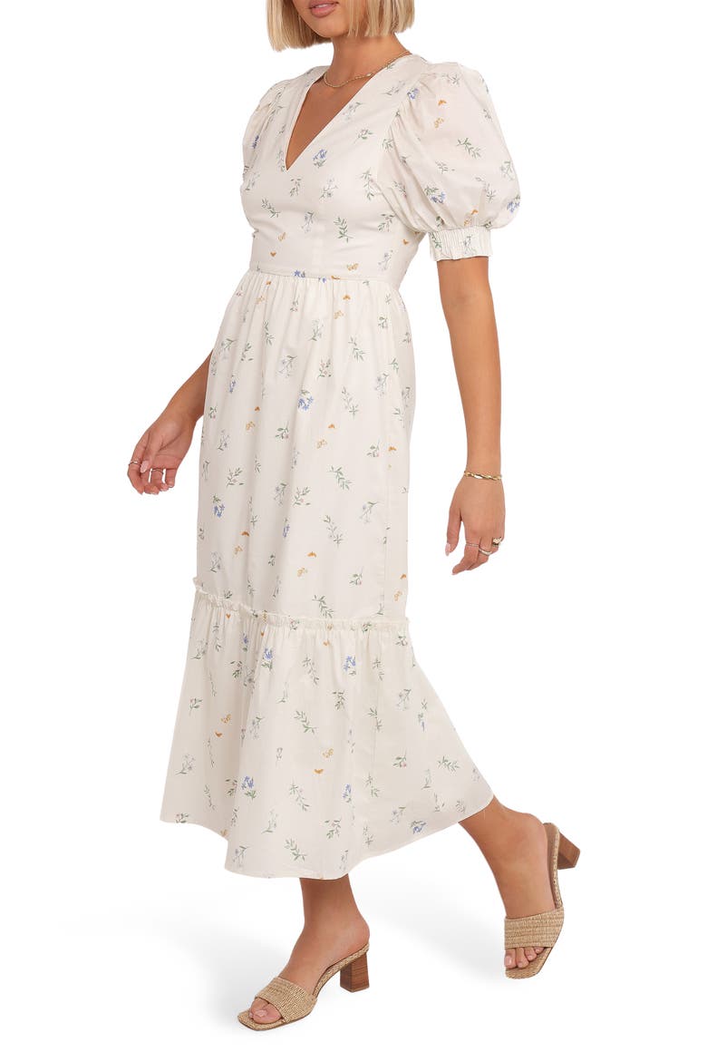Steele Puff Sleeve Cotton Midi Dress, Alternate, color, FLORAL