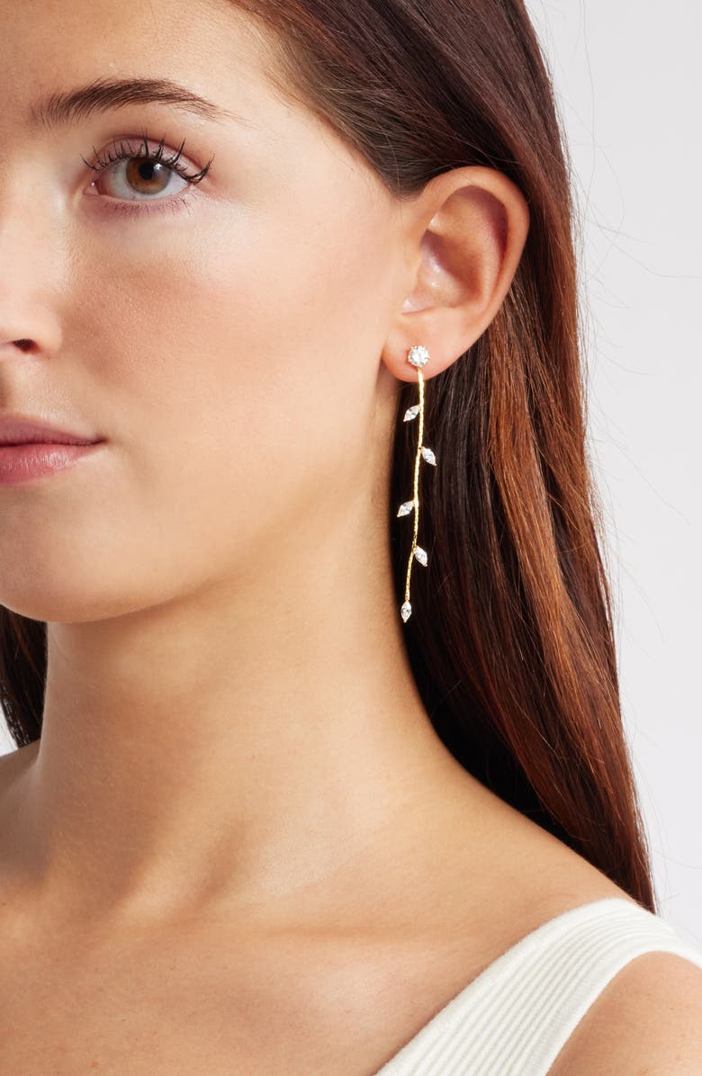 Nordstrom Cubic Zirconia Marquise Linear Drop Earrings, Alternate, color, Clear- Gold