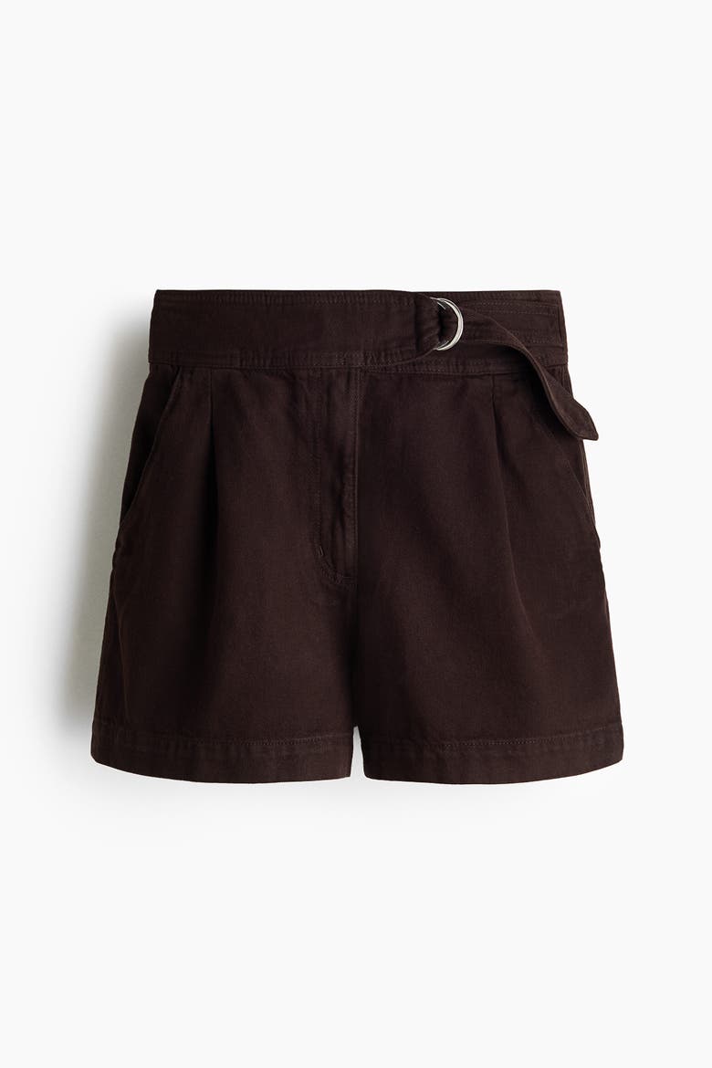 Belted Denim Shorts, Alternate, color, Dark brown