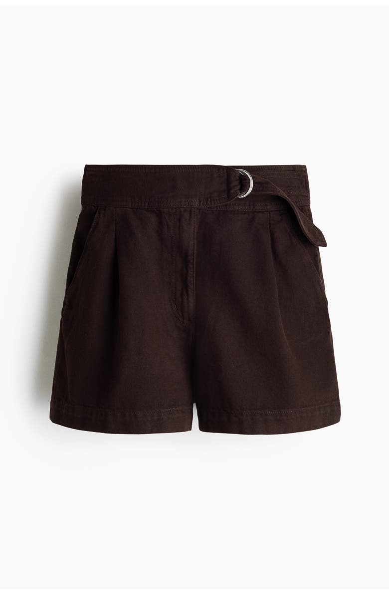 H&M Belted Denim Shorts, Alternate, color, Dark Brown