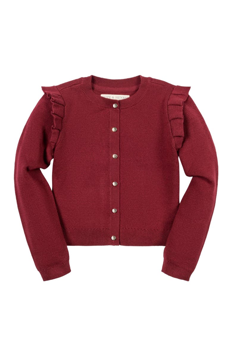 Hope & Henry Baby Girls' Organic Milano Ruffle Cardigan, Infant, Main, color, Oxblood