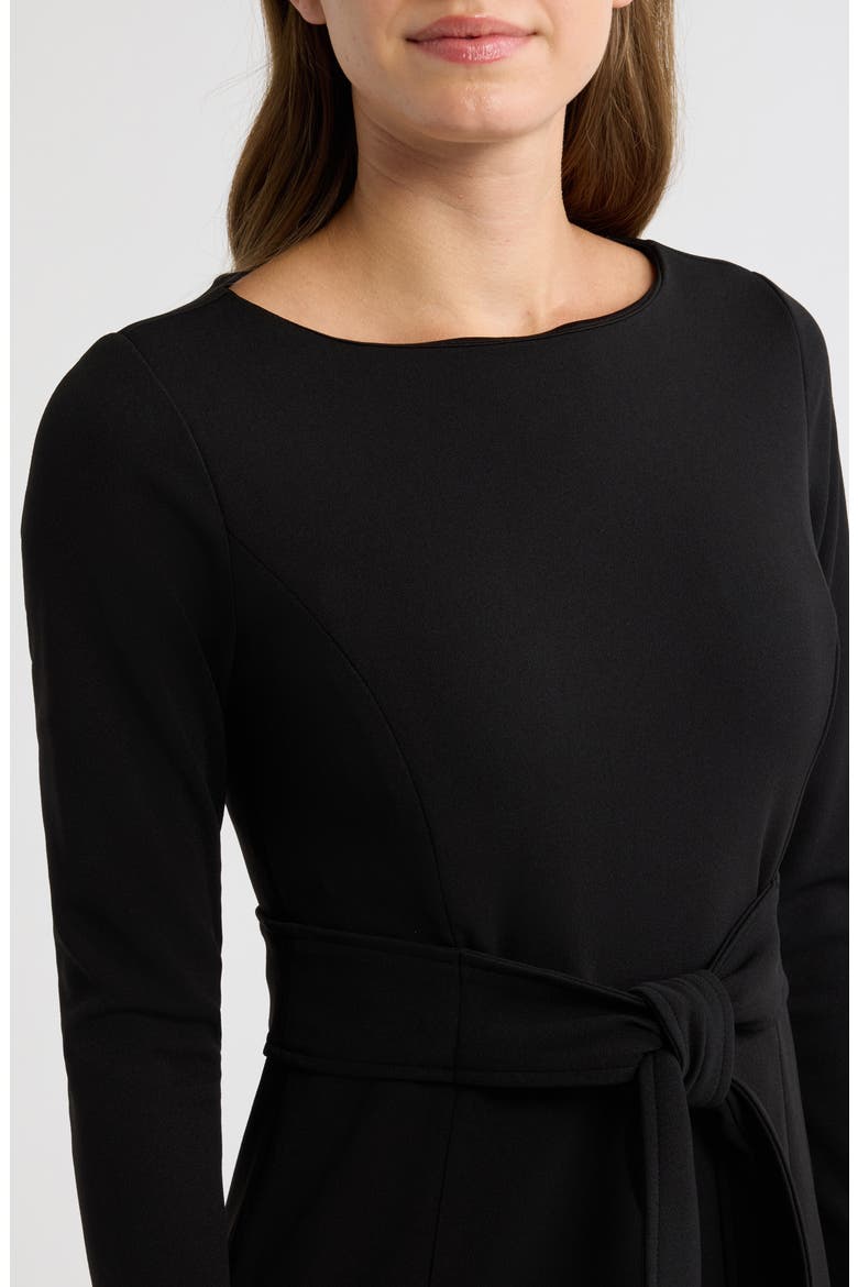Tie Waist Scuba Crepe Sheath Dress, Alternate, color, ANNE BLACK