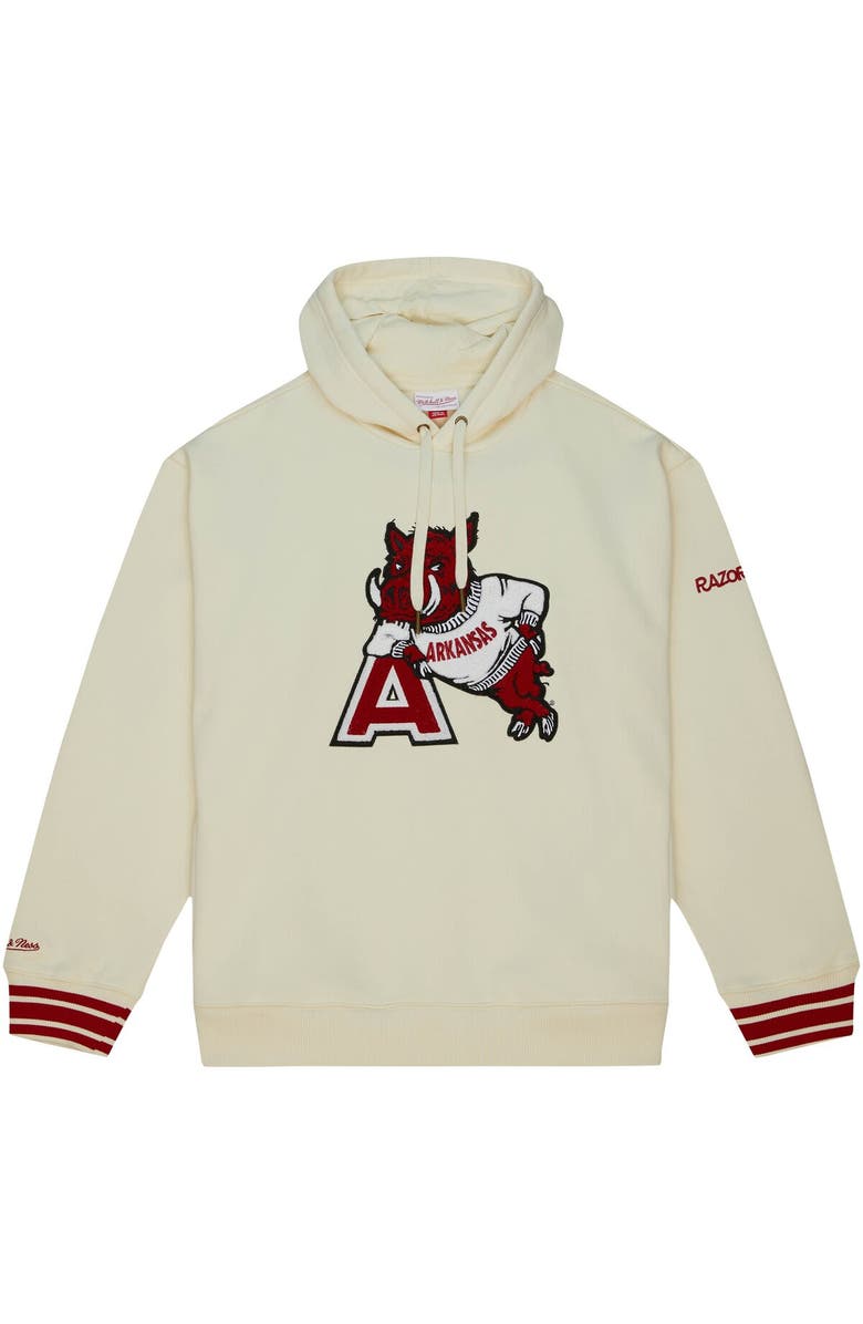 Mitchell & Ness Men's Mitchell & Ness Cream Arkansas Razorbacks Chainstitch Logo Pullover Hoodie, Alternate, color,