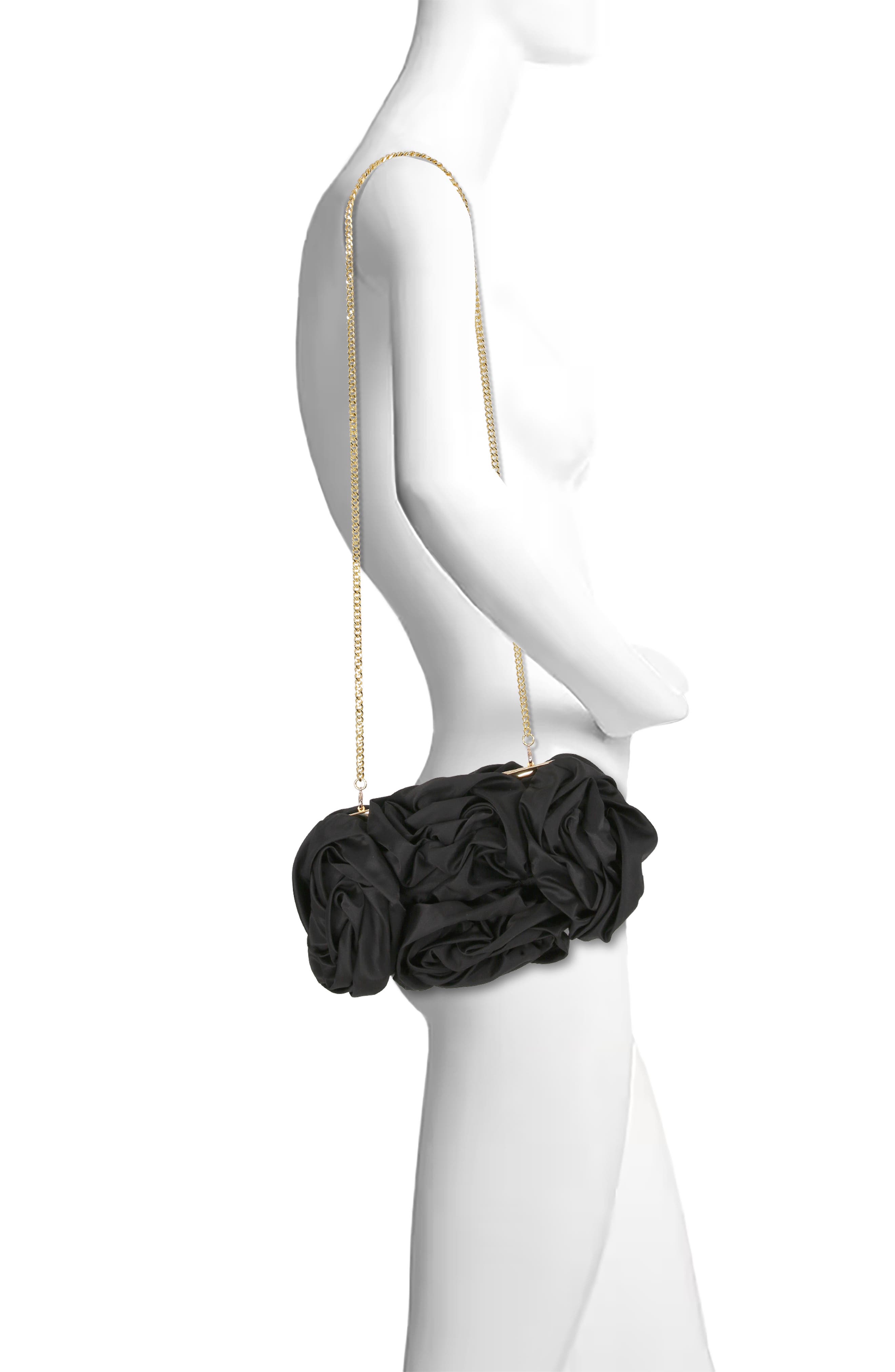 BADGLEY MISCHKA Jett Silk Satin Rosette Clutch, Alternate, color, Black