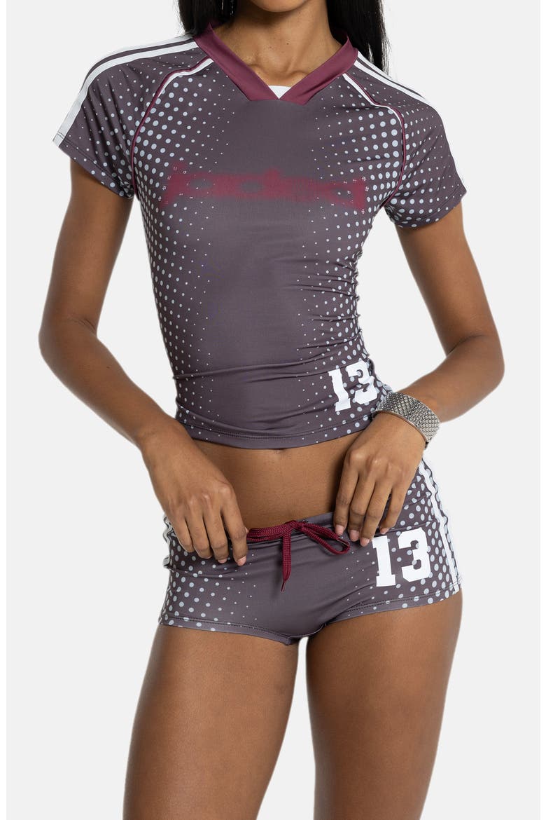 Illusion Print Football Crop T-Shirt, Main, color, GREY