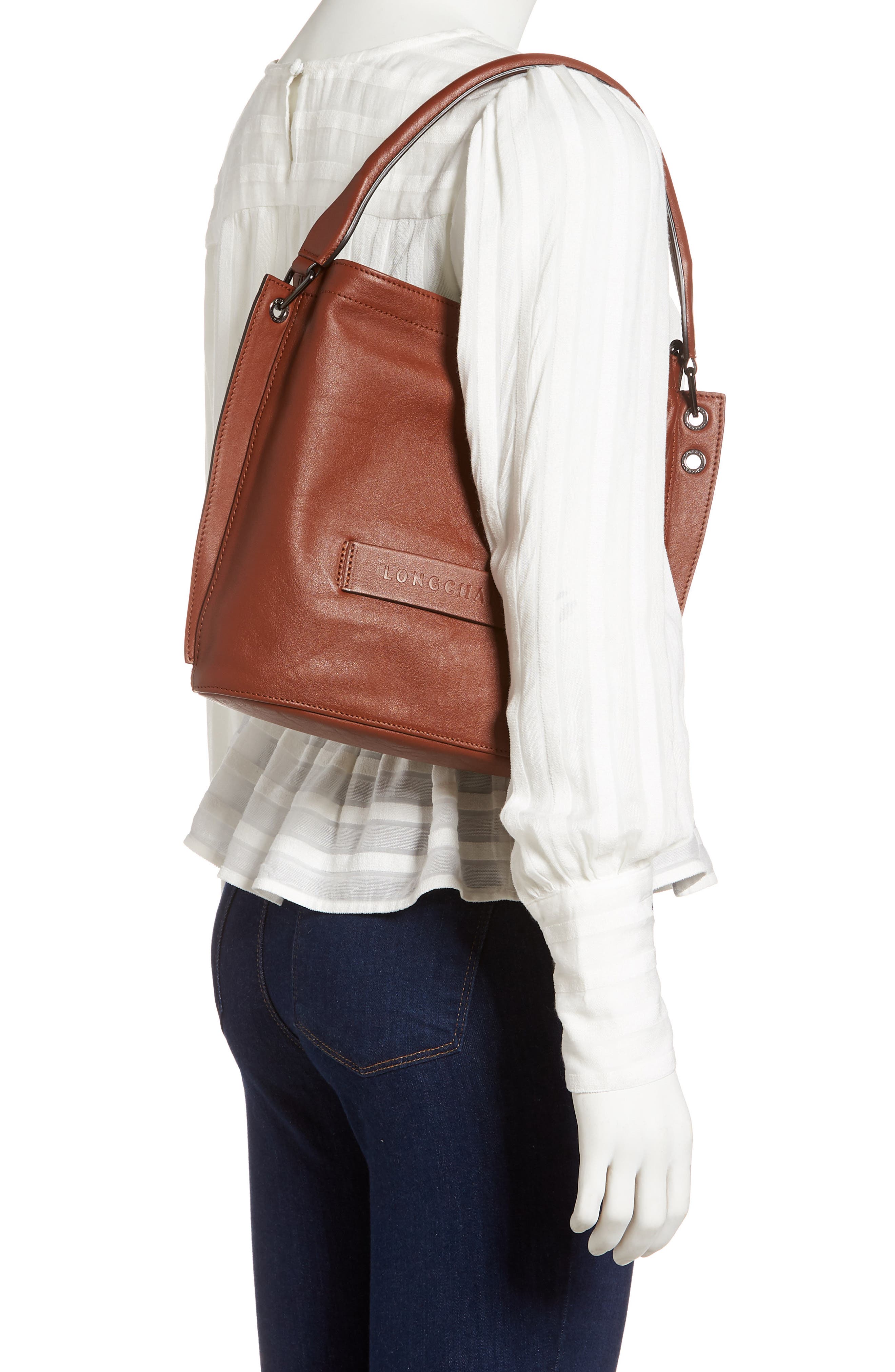 Longchamp 3D Leather Crossbody Hobo, Alternate, color, 