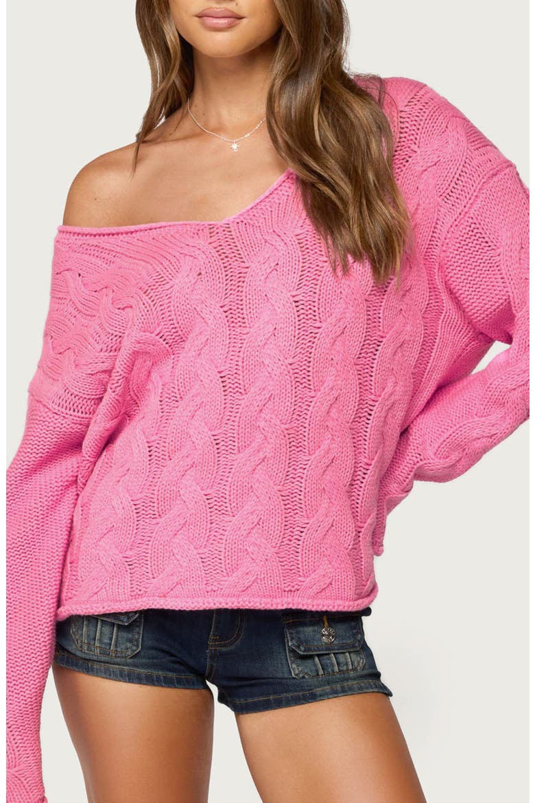Inga Oversize V-Neck Cable Sweater, Main, color, PINK