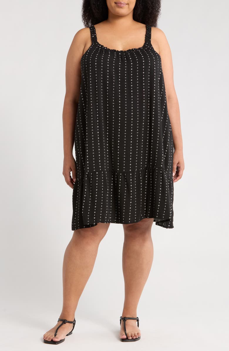 Bobeau Ruffle Slipdress, Main, color, Pirate Black/ Ivory