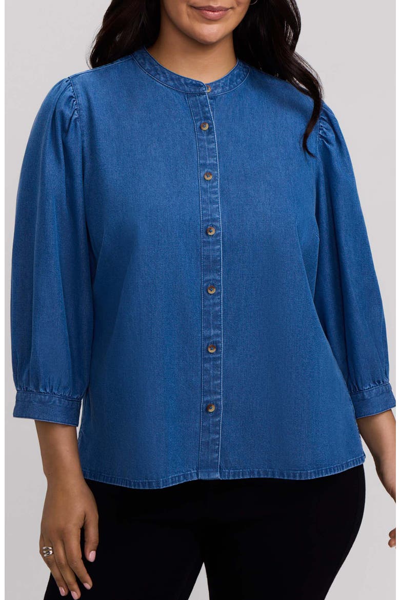 Helsa Puff Sleeve Denim Shirt, Main, color, DARK WASH