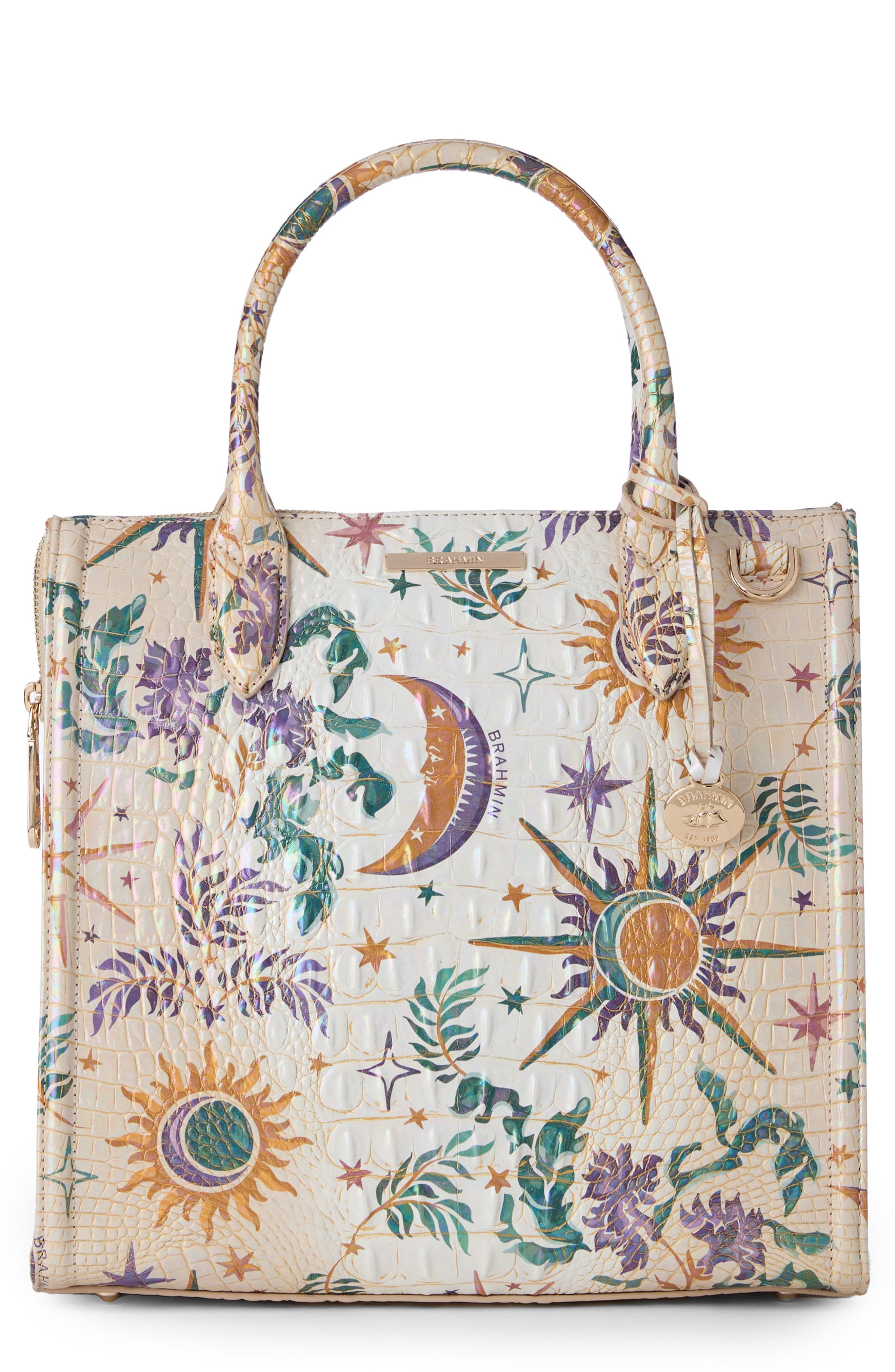 Brahmin Caroline Croc Embossed Painted Leather Satchel, Main, color, 