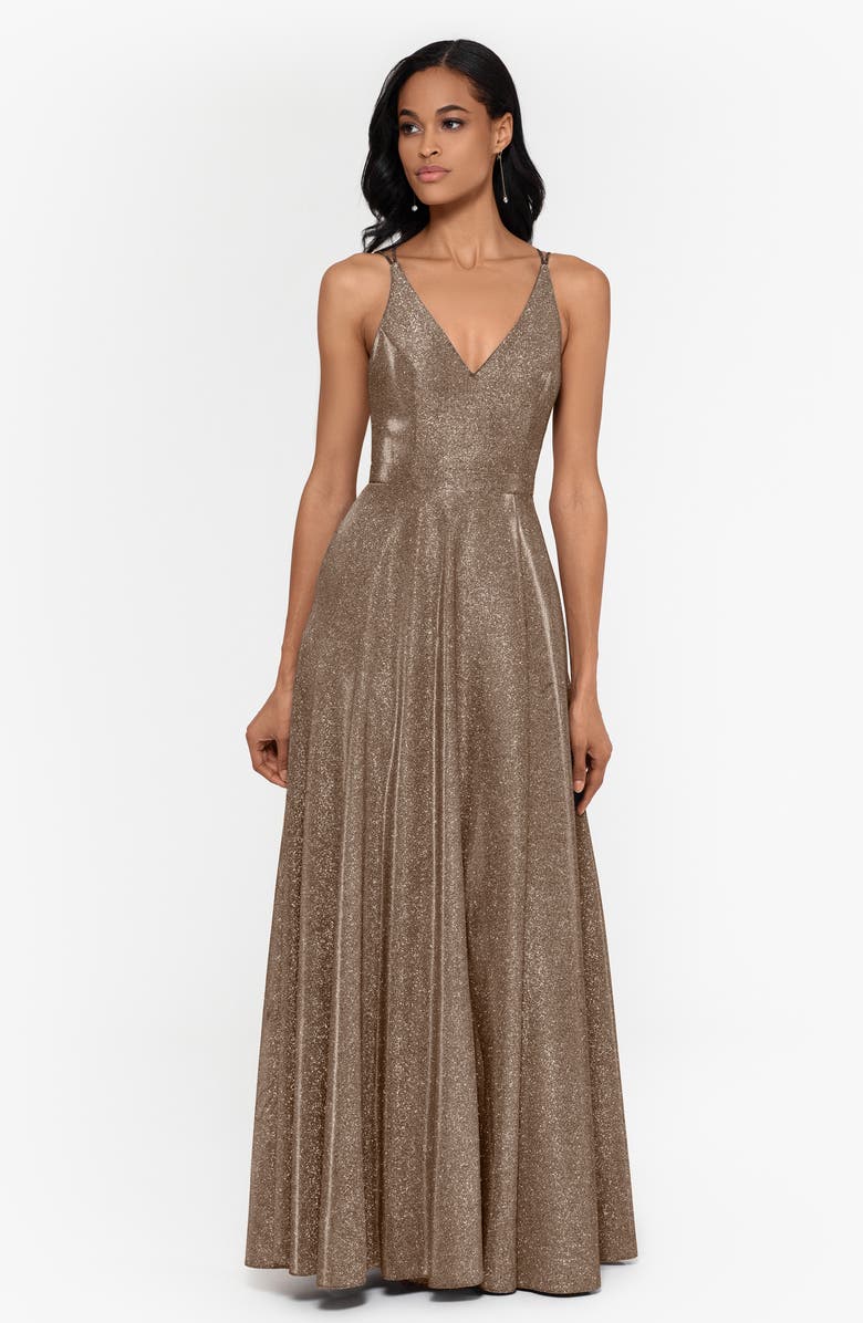 Xscape Evenings Xscape Glitter Slit A-Line Gown, Alternate, color, 