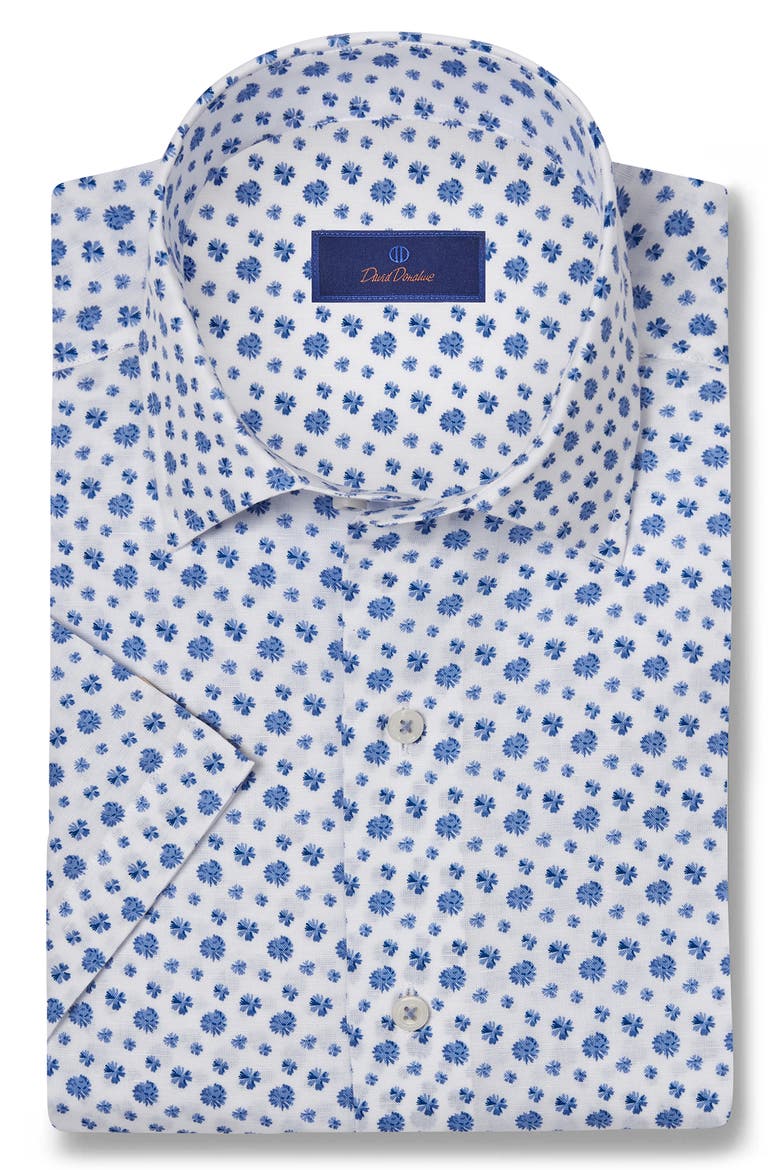 Linen & Cotton Short Sleeve Sport Shirt, Main, color, WHITE/BLUE