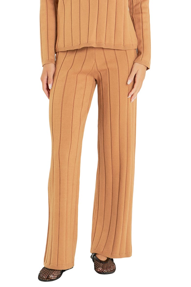 Pull-On Straight Leg Rib Knit Pants, Main, color, CAMEL