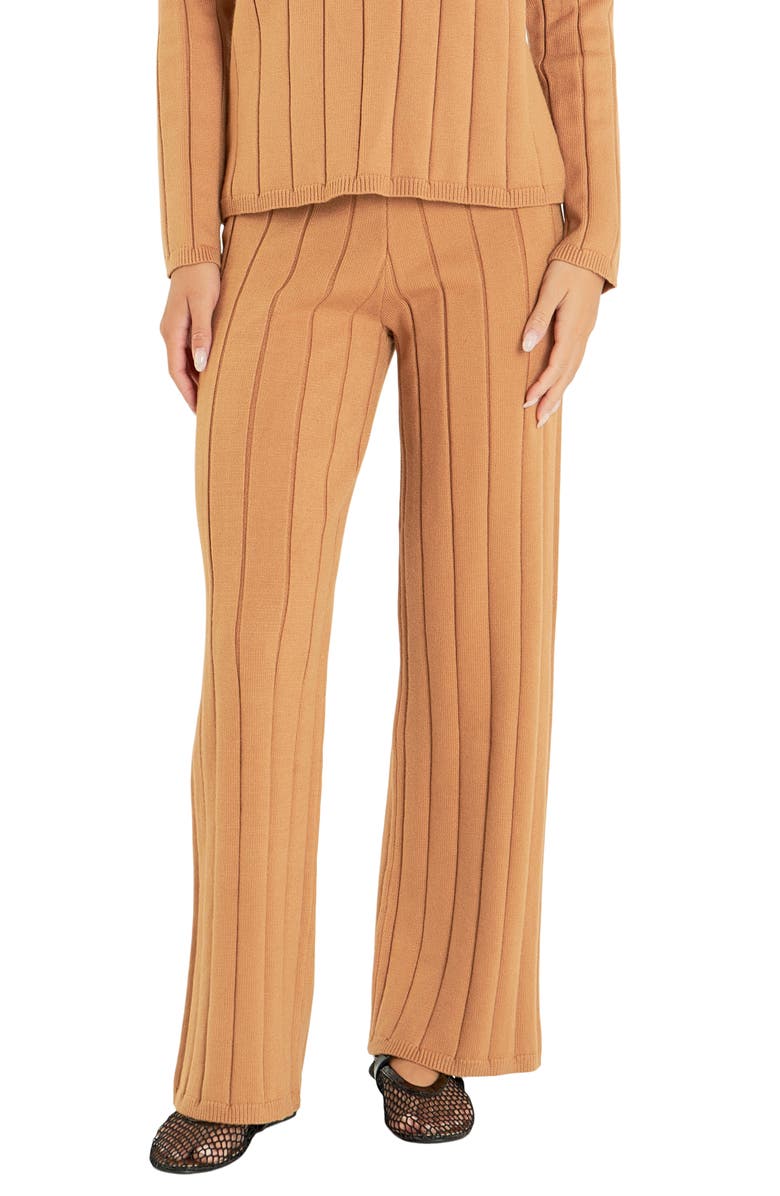 English Factory Pull-On Straight Leg Rib Knit Pants, Main, color, Camel