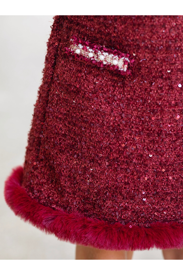 Holiday Cute Festive Jacket and Skirt Set, Alternate, color, Burgundy