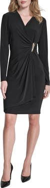 DKNY Long Sleeve Faux Wrap Dress
