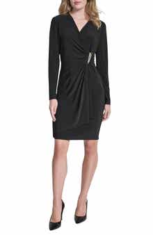 DKNY Long Sleeve Faux Wrap Dress