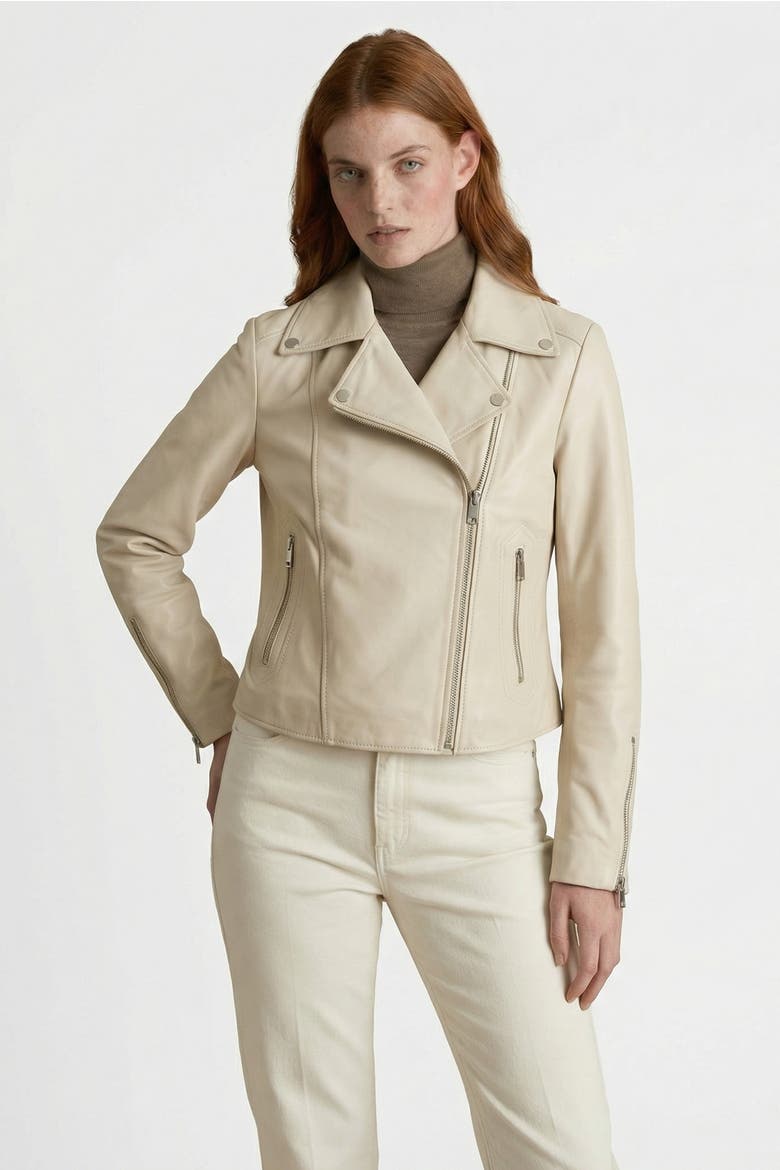 Charlotte Leather Jacket, Alternate, color, Beige
