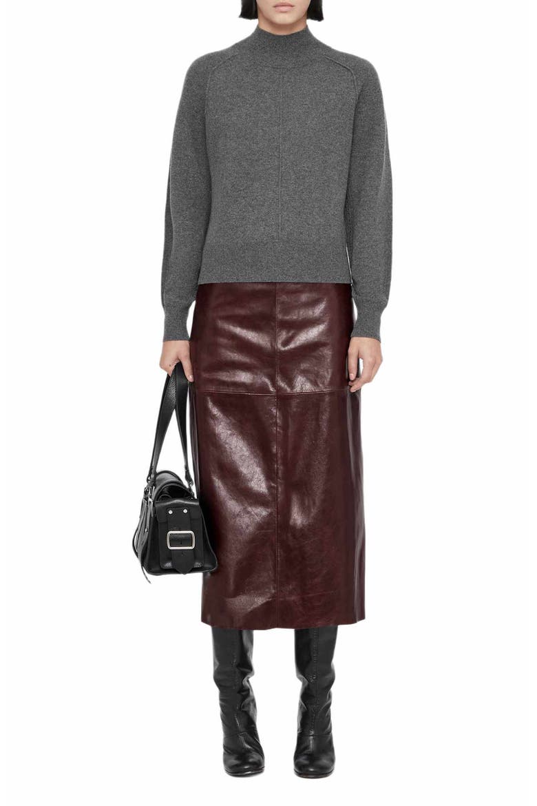 Olivia Leather Midi Skirt, Alternate, color, OXBLOOD RED