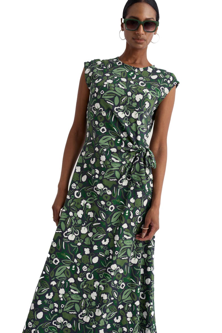 Fettling Jersey Tie Midi Dress, Alternate, color, GARDEN PLANTS INKWELL