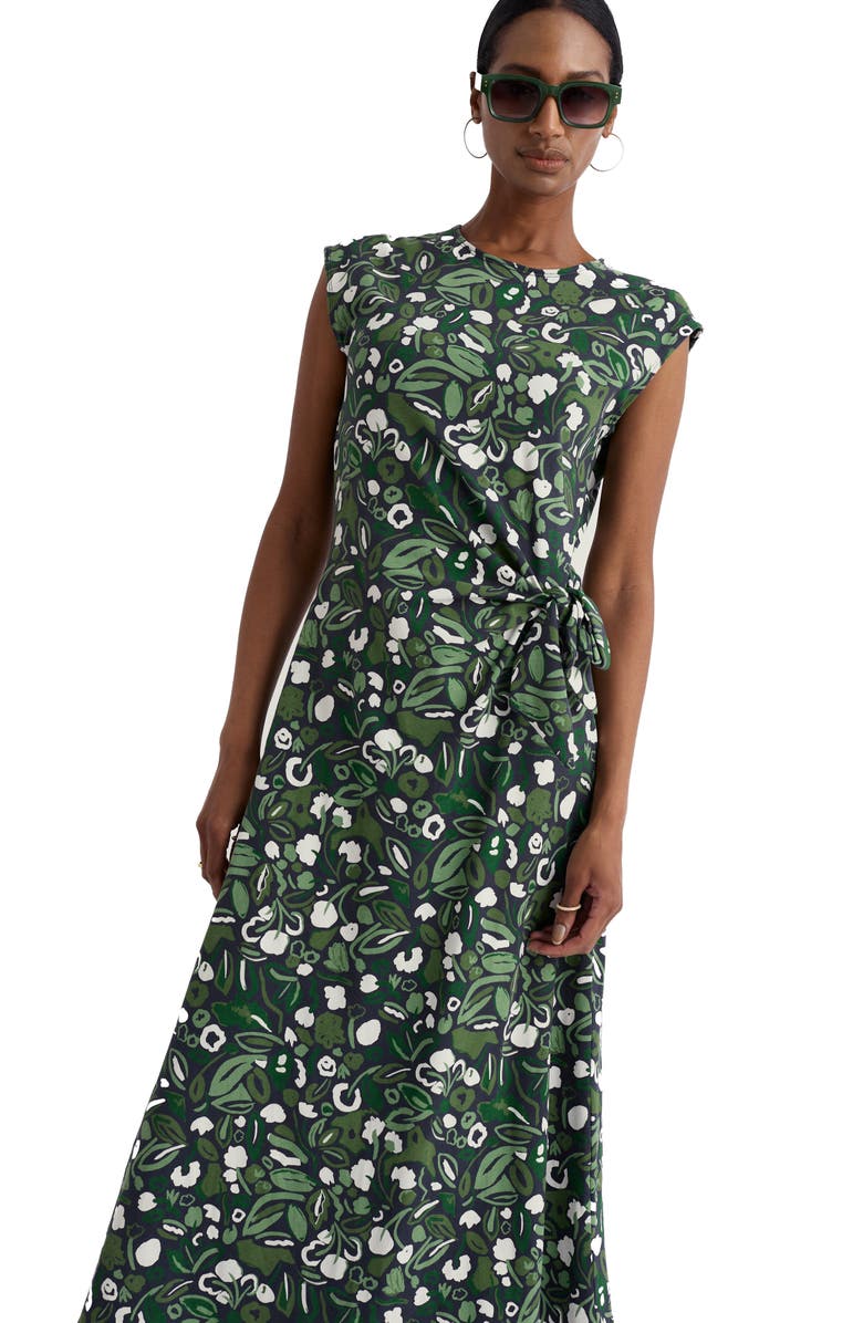 Seasalt Cornwall Fettling Jersey Tie Midi Dress, Alternate, color, Garden Plants Inkwell