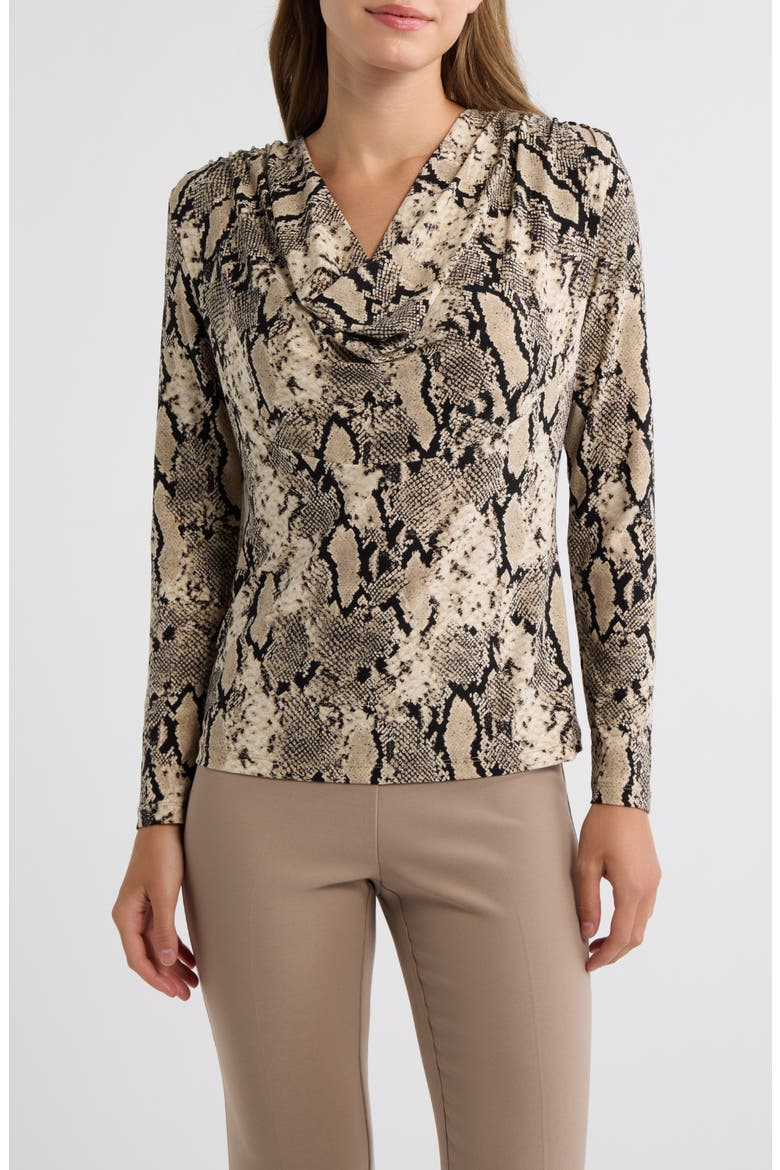 Cowl Neck Long Sleeve Top, Main, color, NATURAL CLAY MULTI