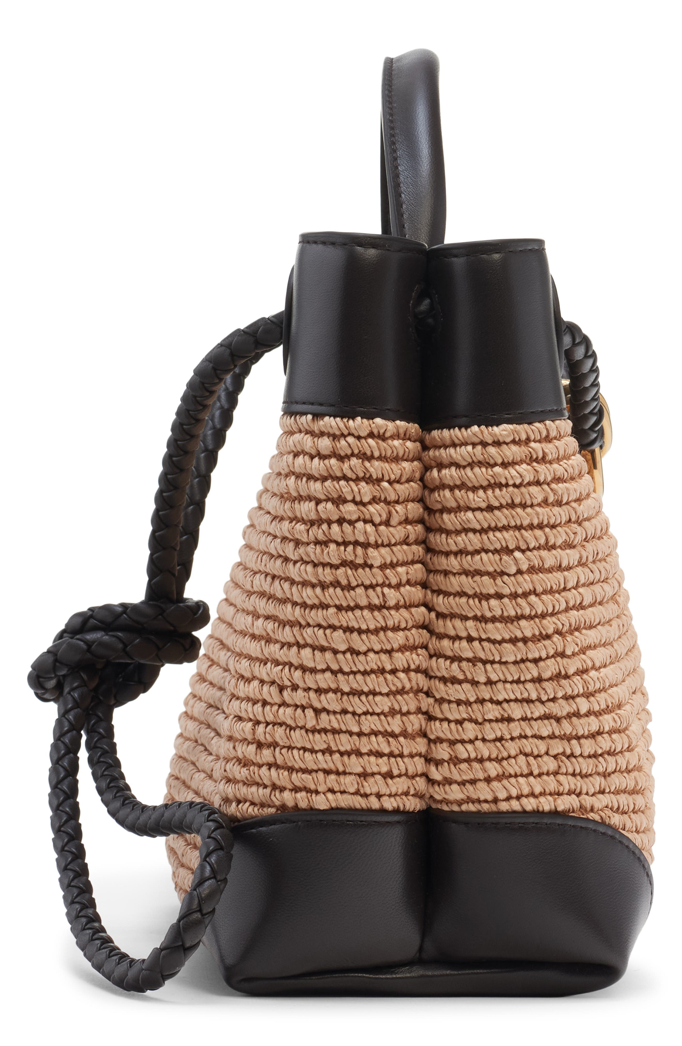 Bottega Veneta Small Andiamo Raffia & Leather Shoulder Bag, Alternate, color, Natural/ Espresso