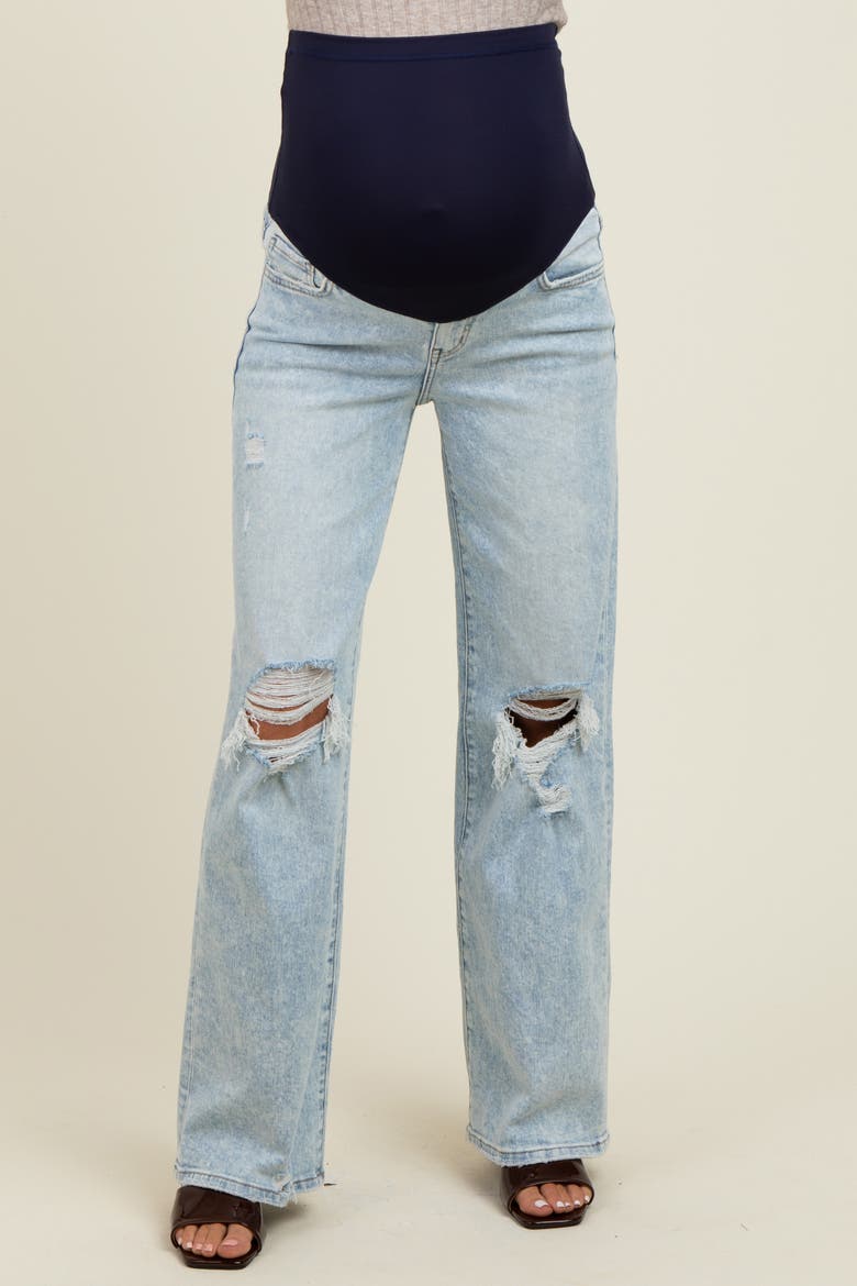 Blue Distressed Open Knee Wide Leg Maternity Jeans, Alternate, color, Light Blue