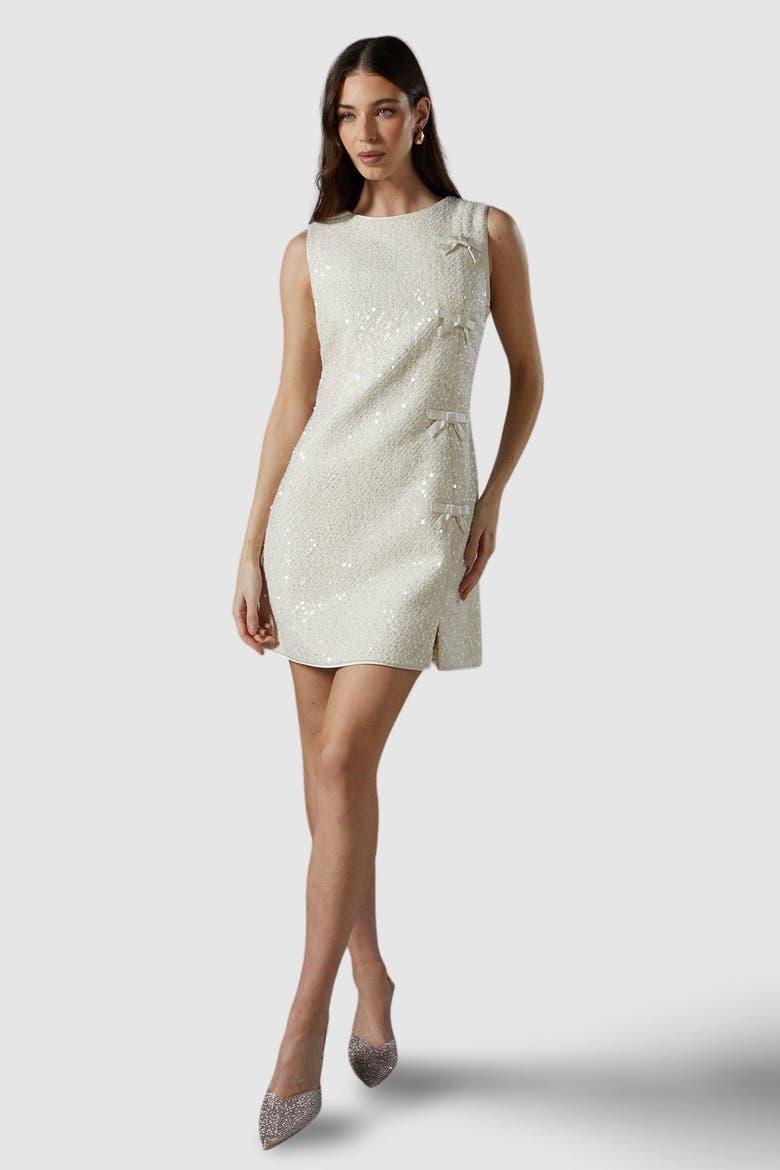 Sequin Boucle Shift Dress, Alternate, color, Ivory