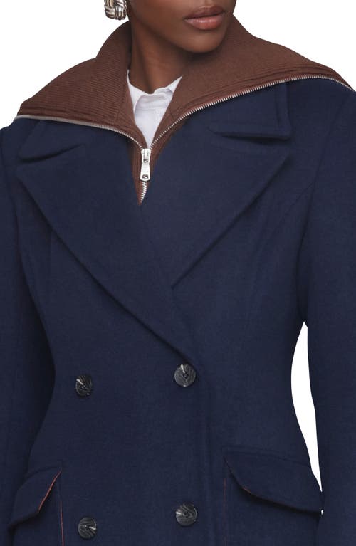 Avec Les Filles Double Breasted Coat With Cardigan Dickie In Blue