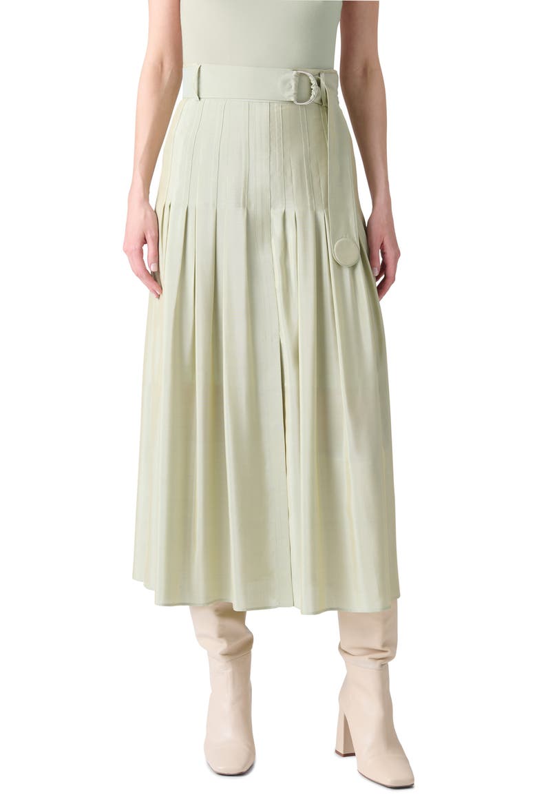 Belted Pleated Midi Skirt, Main, color, PISTACHIO