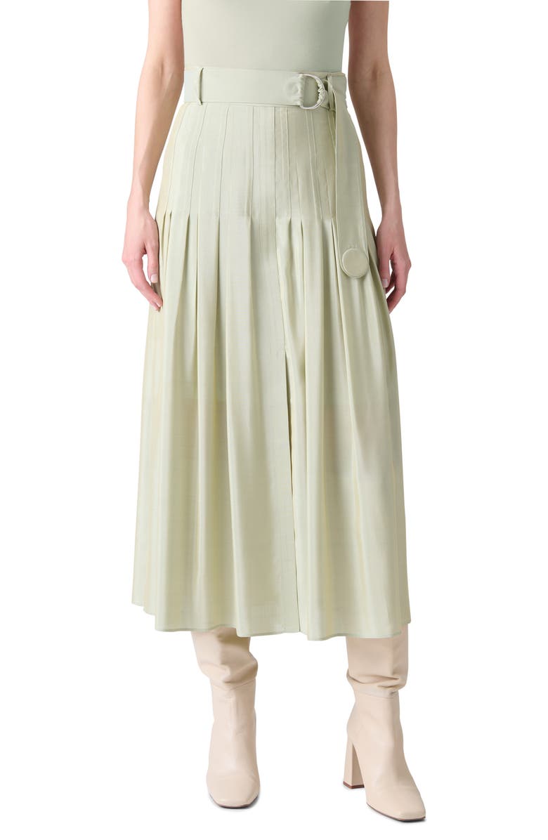 Akris punto Belted Pleated Midi Skirt, Main, color, Pistachio