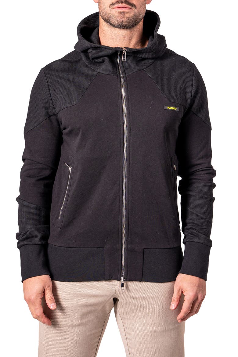Crow Mixed Media Zip Hoodie, Main, color, BLACK