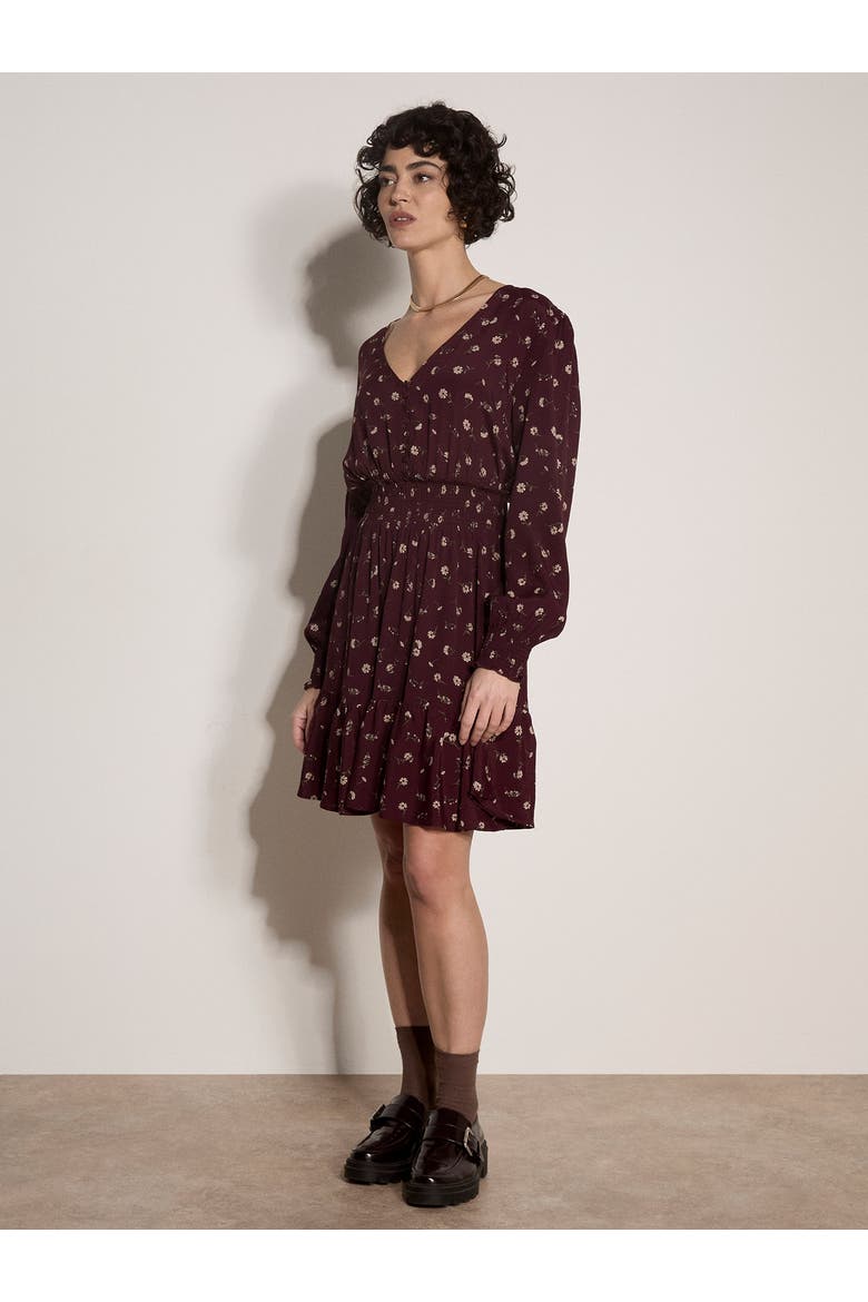 V Neck Ruffle Neck Dress, Alternate, color, Burgundy