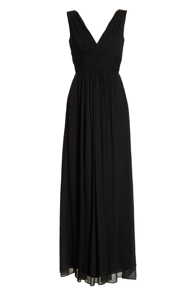 FULL LENGTH V-NECK LUX CHIFFON, Alternate, color, BLACK