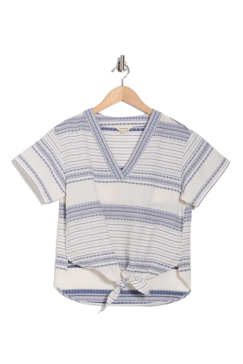 Tie Front V-Neck Top, Alternate, color, BLUE STRIPE
