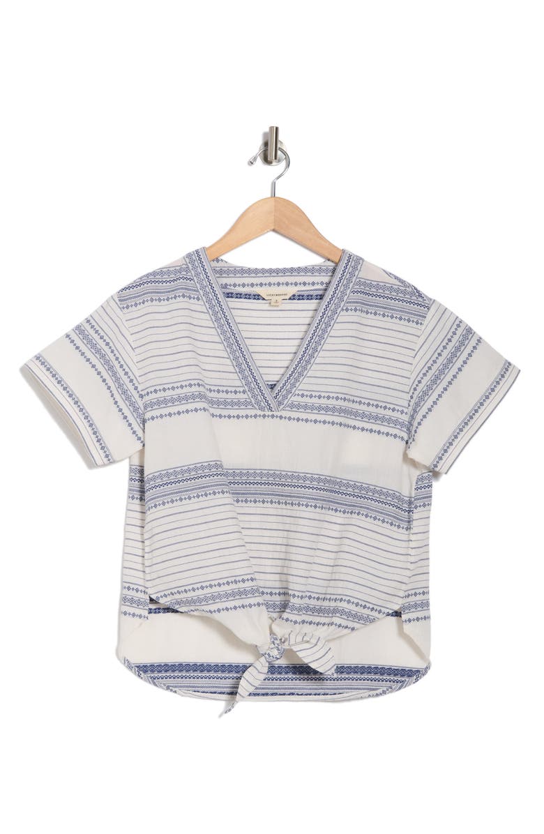 Lucky Brand Tie Front V-Neck Top, Alternate, color, Blue Stripe