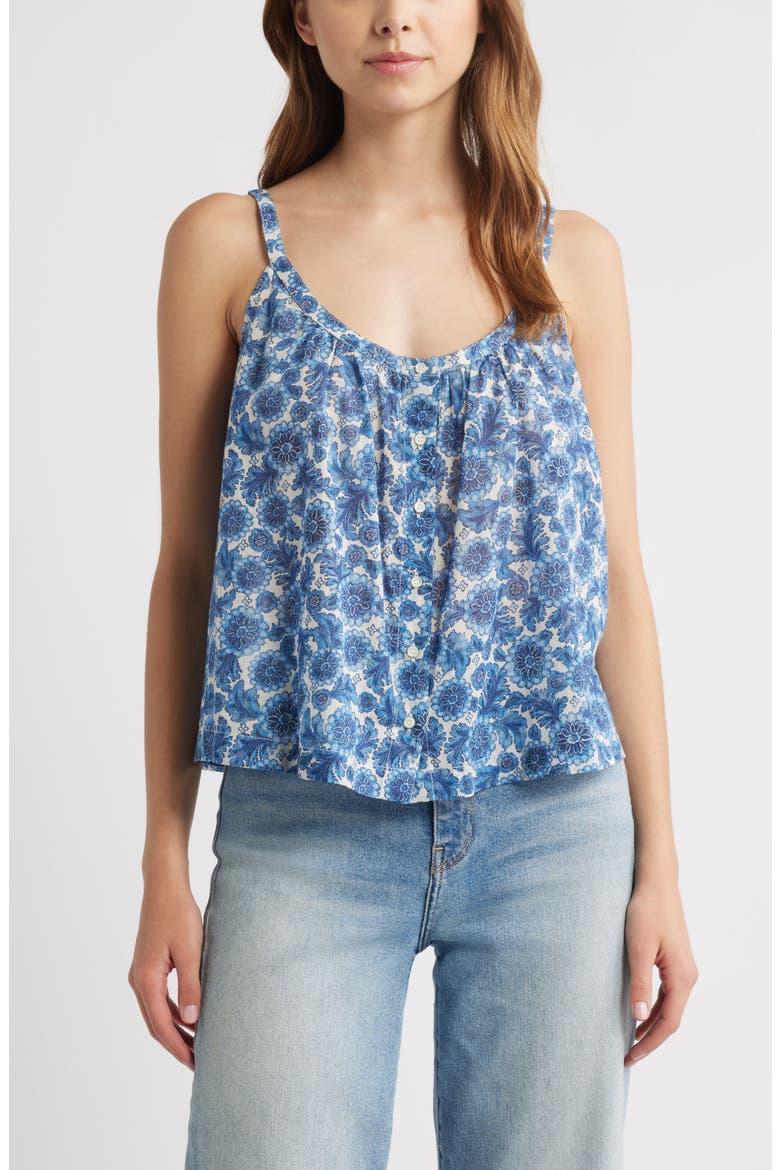 Nalina Front Button Organic Cotton Tank, Alternate, color, BLEU SOLEIL FLEURIT