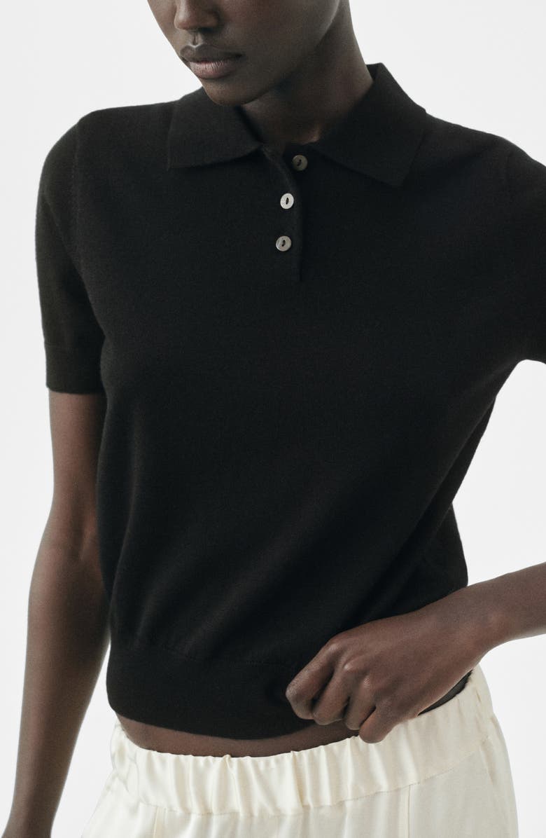 MANGO Selection Wool Sweater Polo, Main, color, Black