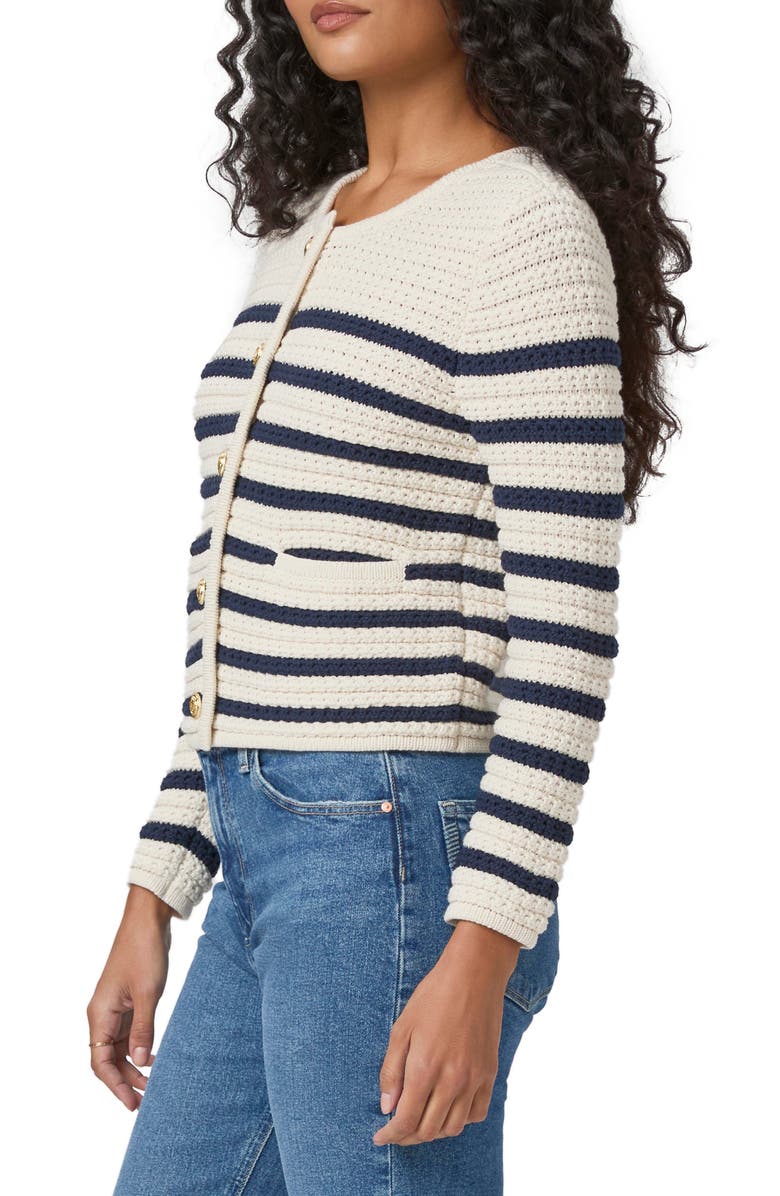 PAIGE Oberon Stripe Cotton Blend Cardigan, Alternate, color, Ivory/ Dark Ink Blue