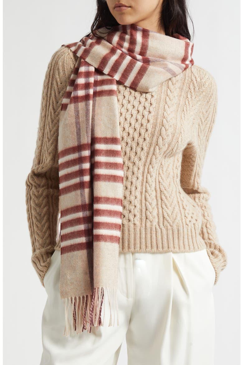 Grid Check Cashmere Fringe Scarf, Alternate, color, BLONDE RU7642